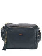 Torebki damskie - Czarna skórzana listonoszka dwukomorowa - miniaturka - grafika 1