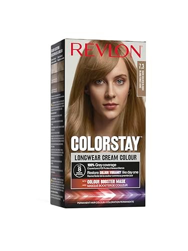 Revlon Colorstay Farba do włosów dla kobiet, trwała trwała kolorystyka, w tym maska wzmacniająca kolor, do 8 tygodni koloru, odcień 7,3 złoty blond