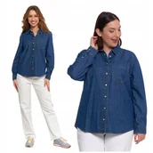 Koszule damskie - Luźna Koszula Jeansowa Damska Rozpinana Modna 100% Bawełna Klasyk MORAJ M - miniaturka - grafika 1
