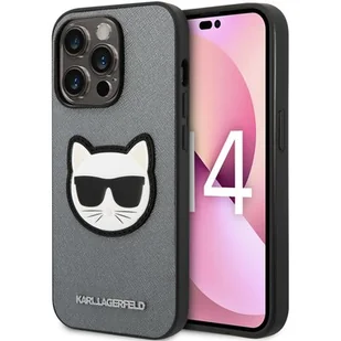 Karl Lagerfeld Etui Saffiano Choupette Head Patch do Apple iPhone 14 Pro Max Srebrny - Etui i futerały do telefonów - miniaturka - grafika 1