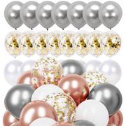 Wesele i ślub - Balony 50 szt. urodzinowe na wieczór panieński, wesele białe, szare, różowe, z konfetti - miniaturka - grafika 1
