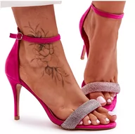Sandały damskie - Zamszowe Sandały Na Szpilce Z Dżetami Fuksja Moments różowe - miniaturka - grafika 1