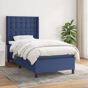 Łóżka - Łóżko kontynentalne z materacem, niebieskie, tkanina 100x200 cm Lumarko! - miniaturka - grafika 1