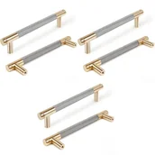 Zawiasy, okucia i inne akcesoria - Uchwyty meblowe radełkowane, uchwyty do szafek kuchennych, uchwyty do szuflad, rozstaw osi 160 mm, 6 sztuk (złoty + szary) - miniaturka - grafika 1