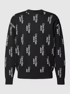 Swetry męskie - Sweter z dzianiny z napisami z logo na całej powierzchni - miniaturka - grafika 1