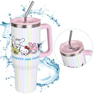 Kubki termiczne - Hello Kitty and Friends kubek TERMICZNY z metalową słomką ustnikiem, stal nierdzewna, kubek do samochodu DUŻY 1,18l - miniaturka - grafika 1