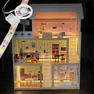DOMEK DLA LALEK DREWNIANY LED  62x27x77CM + 3 LALKI + 2 ZWIERZĄTKA - Domki dla lalek - miniaturka - grafika 7