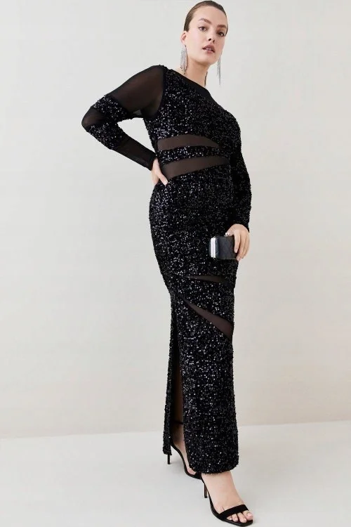 KAREN MILLEN SUKIENKA CZARNA CEKINOWA MAXI 34 2GA
