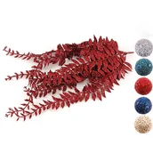 Ozdoby bożonarodzeniowe - Bukiet liści brokat 44 cm mix - miniaturka - grafika 1