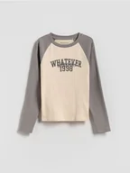 Bluzki dla dziewczynek - Reserved - Koszulka z nadrukiem - kremowy - miniaturka - grafika 1