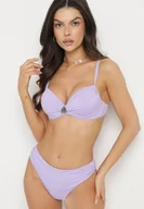 Stroje kąpielowe - Fioletowe Bikini Biustonosz z Trójkątną Ozdobą i Majtki Typu Figi Natisalia - miniaturka - grafika 1