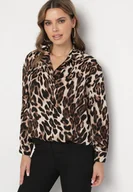 Koszule damskie - Brązowo-Beżowa Koszula o Kroju Oversize w Panterkę Sihanis - miniaturka - grafika 1