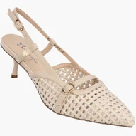 Czółenka - Czółenka Damskie Skórzane Buty Na Obcasie Slingback Beżowe Maciejka K7480-04/00-1 37 - miniaturka - grafika 1