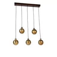 Lampy sufitowe - QAZQA Industrialna lampa wisząca brąz z drewnem 5 lampek - Haicha - miniaturka - grafika 1