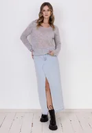 Swetry damskie - Cienki sweterek w typie bluzki - SWE320 jasny szary MKM - miniaturka - grafika 1