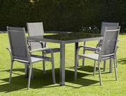 Meble ogrodowe - Livarno Home Livarno Home Zestaw ogrodowych mebli aluminiowych Houston (stół + 4 krzesła sztaplowane), szary - miniaturka - grafika 1