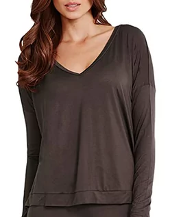 Koszulki i topy damskie - Calvin Klein Damski top piżamy Perfect Fit - L/S V NECK, Brązowy (Liquer 31a), L - grafika 1