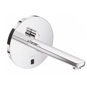 KLUDI 3840105WR ZENTA ścienna bateria umywalkowa, elektroniczna, zasilanie 230 V lub bateria, dł. wyl. 240 mm, regulowany uchwyt, koło; przepływ 9 l/min - Baterie umywalkowe - miniaturka - grafika 1