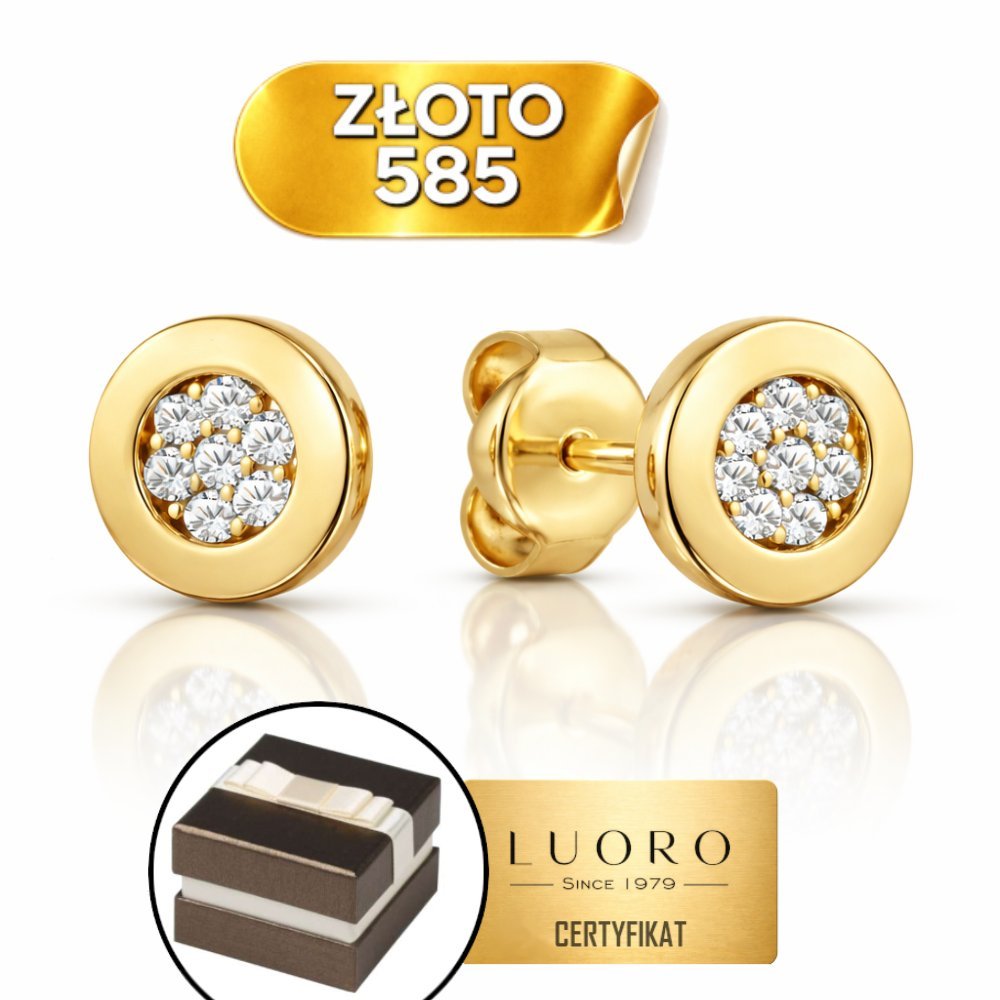 KOLCZYKI ZŁOTE 585 14K KÓŁECZKA Z CYRKONIAMI Ø55 MM SZTYFT ELEGANCKIE