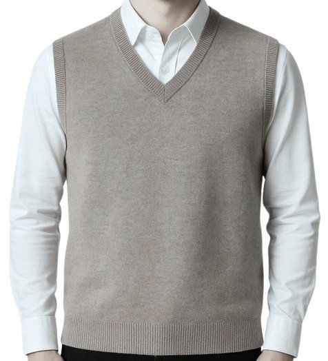 Sweter męski bez rękawów bezrękawnik pulower kamizelka męska z kaszmirem M