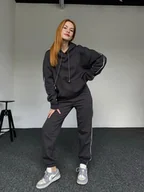 Dresy damskie - Dres z ozdobnym paskiem i kapturem - grafitowy - miniaturka - grafika 1