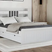 Meble do sypialni - Łóżko ze skrzynią 140 x 190 cm - Sosna - Biały + Stelaż + Materac - MEDERICK - miniaturka - grafika 1
