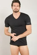 Piżamy męskie - Koszulka męska bawełniana z krótkim rękawem i dekoltem w serek czarna Kappa K1315 - miniaturka - grafika 1