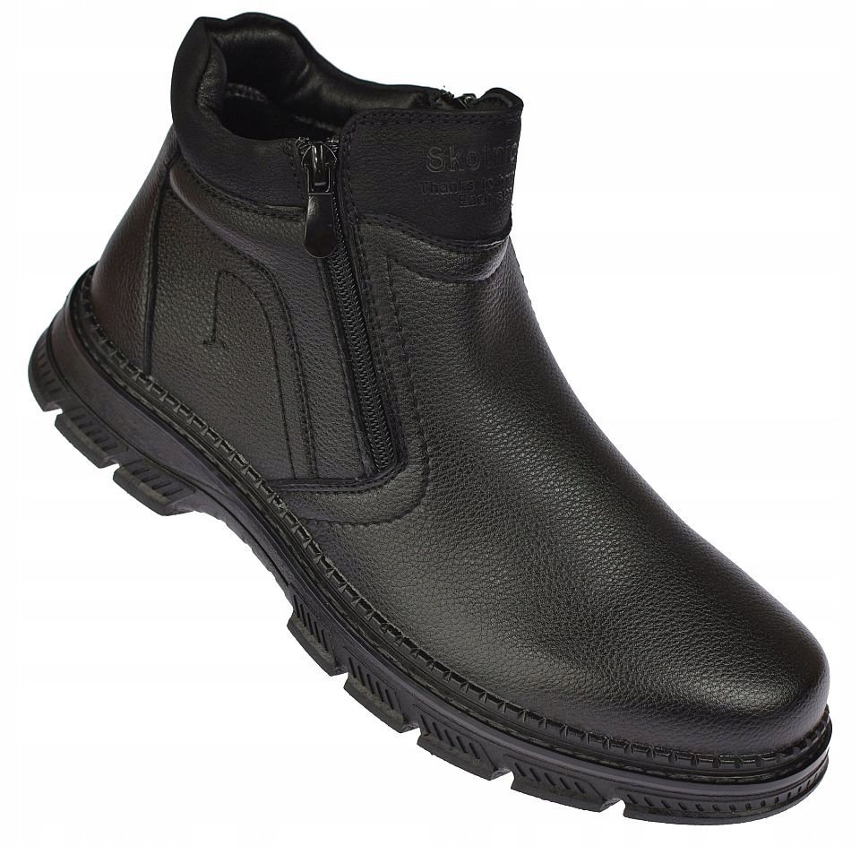 Sztyblety męskie czarne botki ocpielane B-4-0754 zimowe na suwak rozm. 45