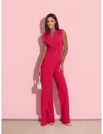 Kombinezony - Elegancki kombinezon z ozdobnym guzikiem SERAFI - fuksjowy - miniaturka - grafika 1