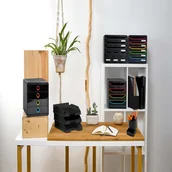 Niszczarki - Organizer na biurko z 4 szufladami, czarny - miniaturka - grafika 1