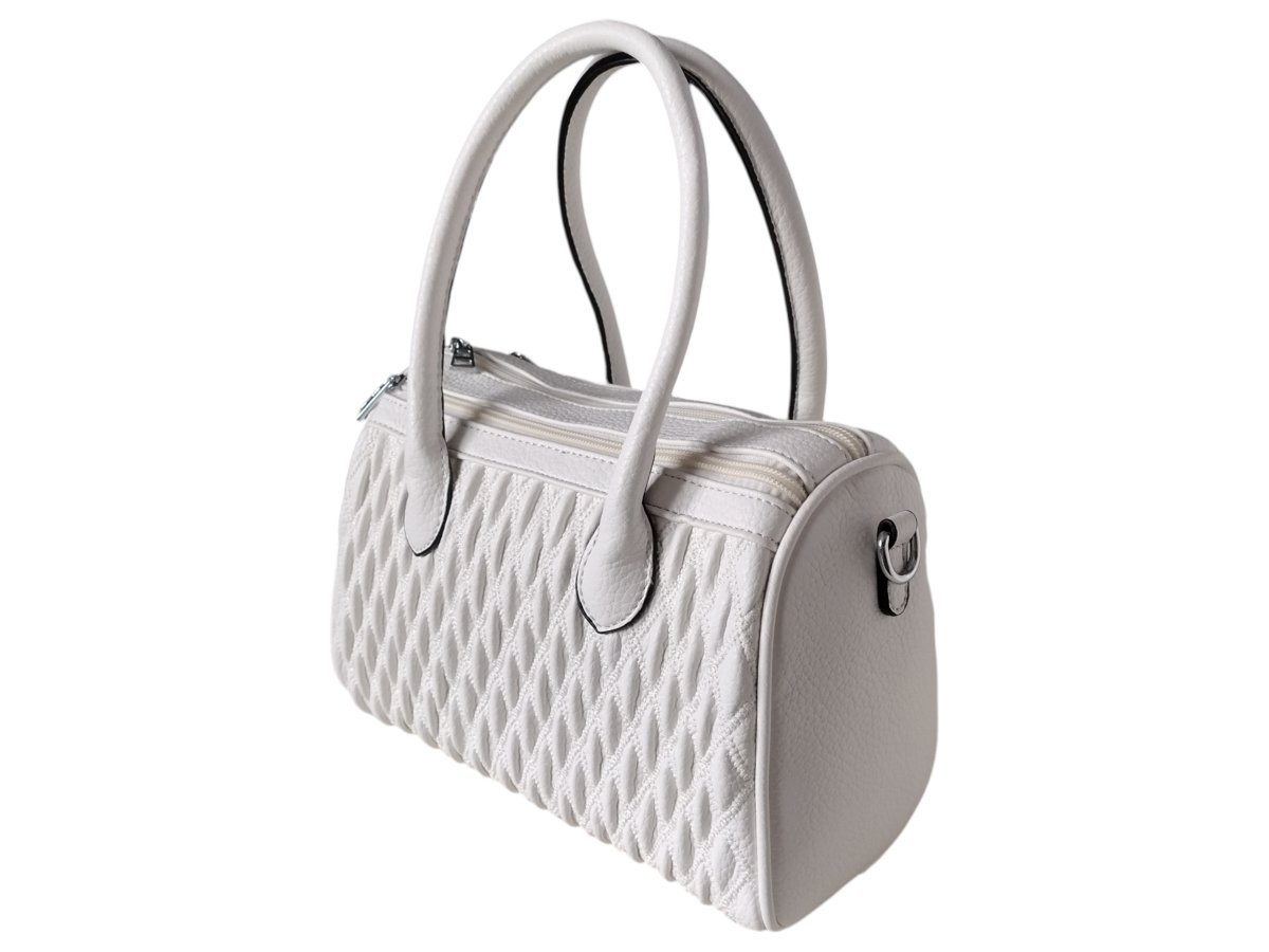 Torebka Damska, Pikowana Miejska Listonoszka Na Ramię, Eko-Skóra, Biały