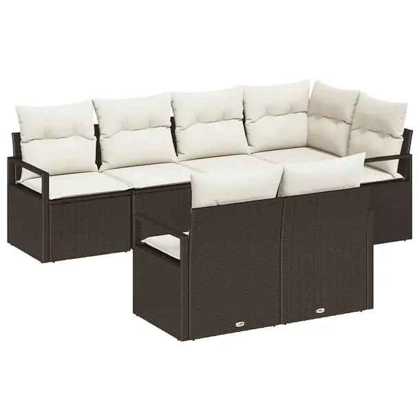 5-elementowy modułowy zestaw sof ogrodowych, brązowy, naturalny rattan, 6