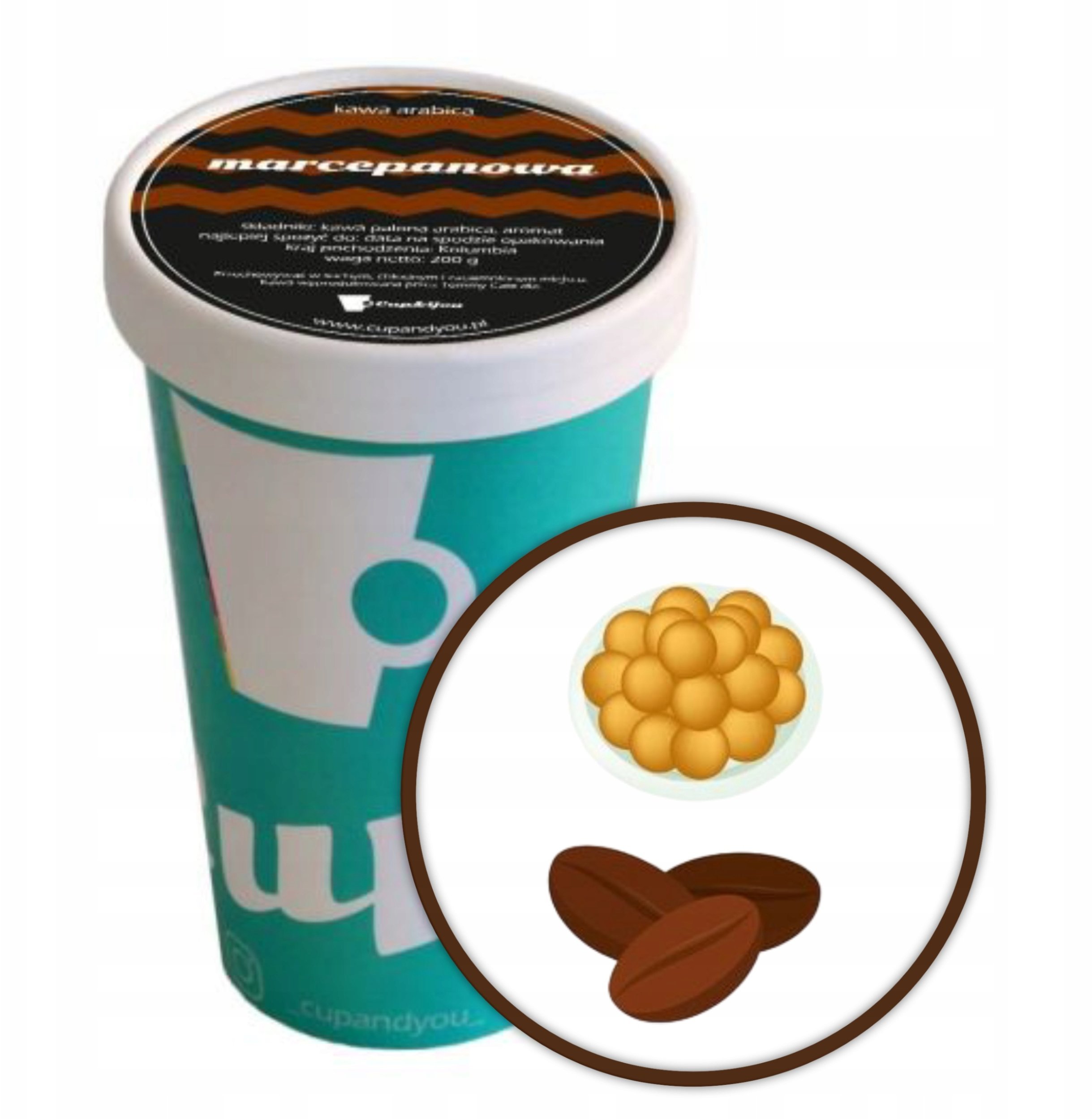 Kawa ziarnista Cup&You Kawa aromatyzowana smak MARCEPANOWA ziarnista ARABICA Cup&You 200g PREMIUM - kawa smakowa deserowa