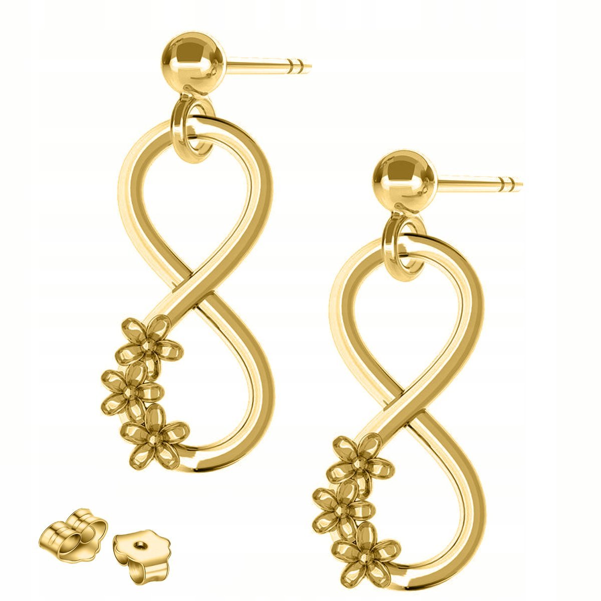 Złote Kolczyki Nieskończoność z Kwiatami Kwiatki Kwiaty SREBRO 925