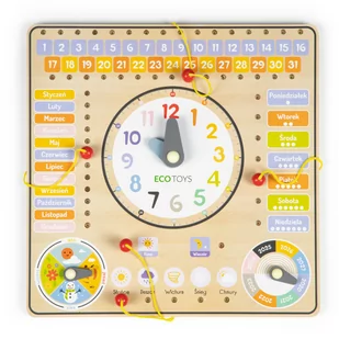 Drewniana tablica manipulacyjna kalendarz zegar - Tablice dla dzieci - miniaturka - grafika 1