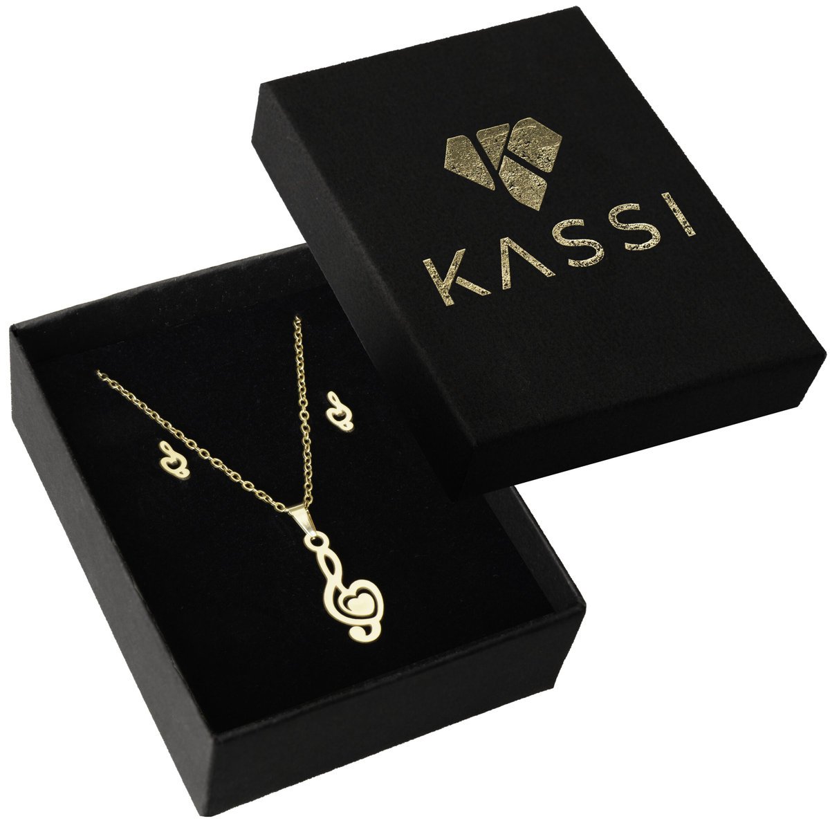 Komplet biżuterii z motywem nutki – naszyjnik i kolczyki pozłacane