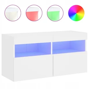 Ścienna szafka Tv z Led, biała, 80x30x40 cm - Szafki RTV - miniaturka - grafika 1