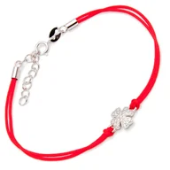 Bransoletki - Srebrna bransoletka koniczyna czerwony sznurek - miniaturka - grafika 1