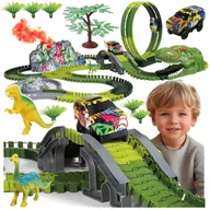 Zabawki interaktywne dla dzieci - TOR WYŚCIGOWY DLA DZIECI DINOZAURY DINO PARK 237 ELEMENTÓW AUTO AKCESORIA - miniaturka - grafika 1
