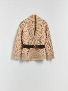 Reserved - Kardigan z paskiem - kremowy - Swetry damskie - miniaturka - grafika 1