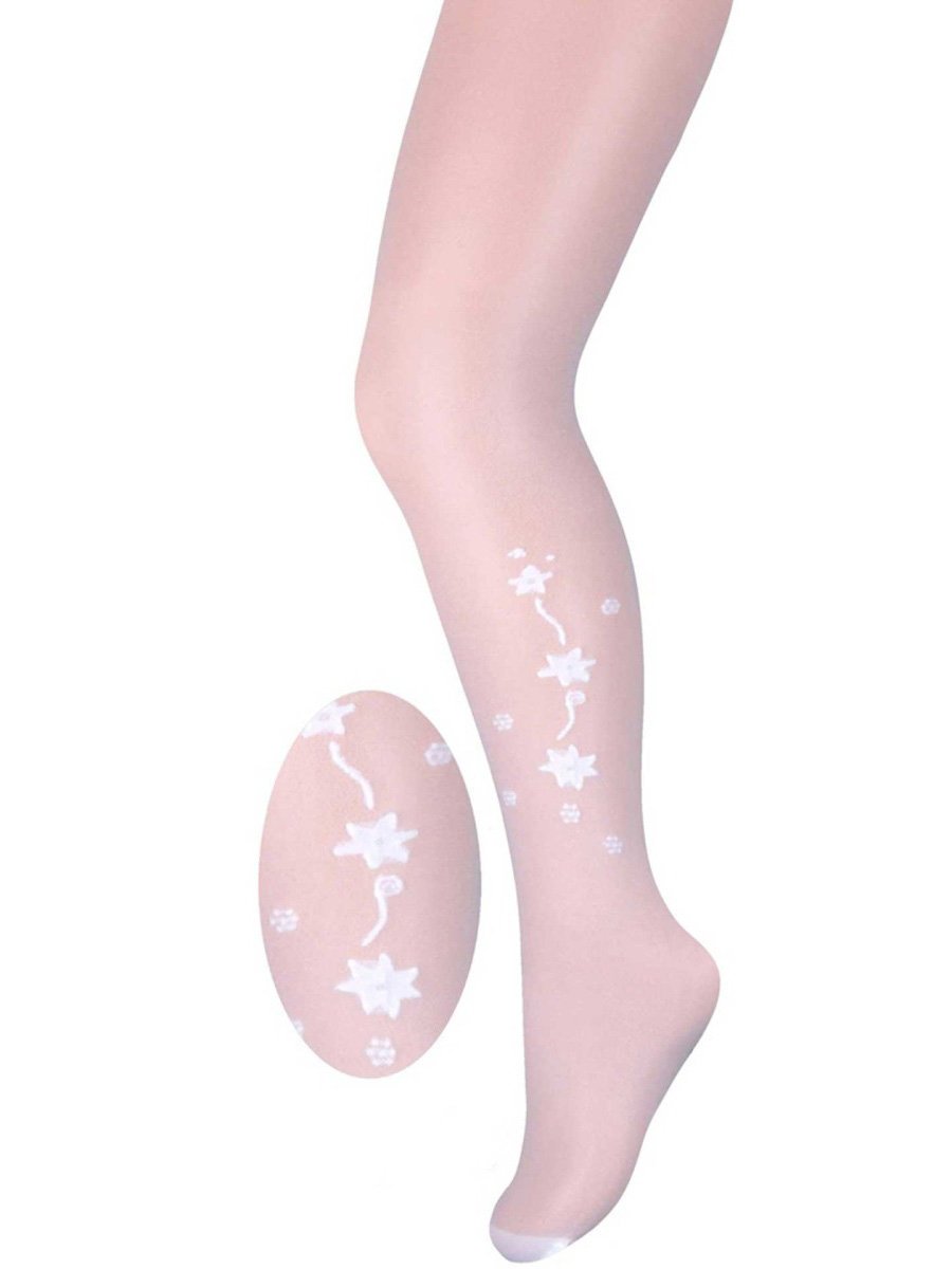 Dziewczęce rajstopy kwiatki białe Milusie r.128/134