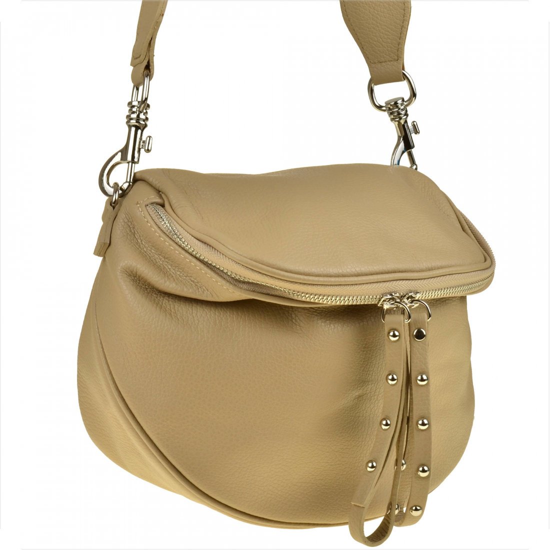 Lekka beżowa listonoszka z szerokim paskiem skóra naturalna