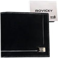 Portfele - Mały skórzany portfel męski w orientacji poziomej ROVICKY klasyczny elegancki na gotówkę i karty pudełko prezentowe ochrona RFID STOP - miniaturka - grafika 1
