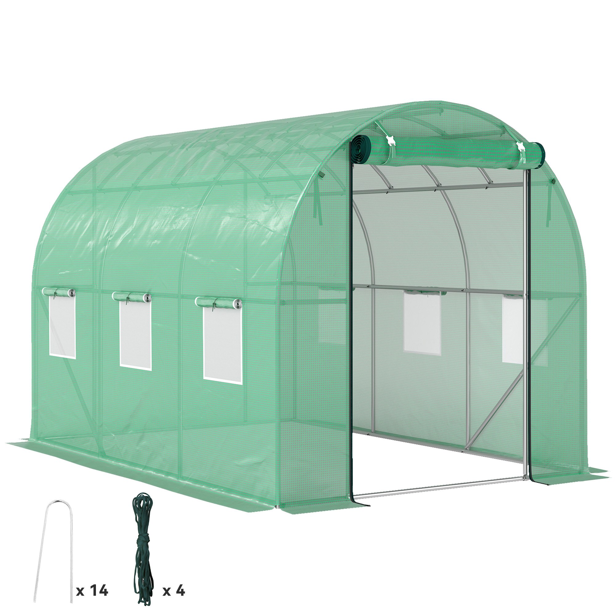 Szklarnia foliowa Outsunny ok. 3 x 2 x 2 m z 6 oknami, drzwiami rolowanymi, zwijanymi ścianami bocznymi, tunelem foliowym odpornym na promieniowanie UV