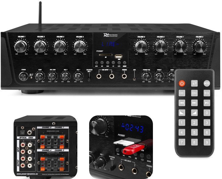 Power Dynamics Wzmacniacz audio 8 strefowy 800W PV280BT one size