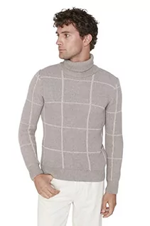 Swetry męskie - Trendyol Męska bluza z golfem w kratę slim sweter, kolor norek, L, Kolor norek, L - grafika 1