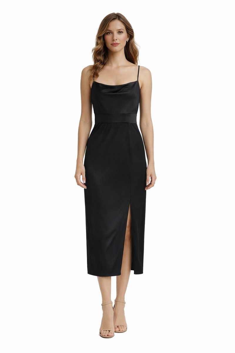GUESS CZARNA SUKIENKA MIDI Z ROZCIĘCIEM M I4A