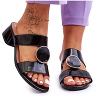 Klapki i japonki damskie - Eleganckie Klapki Na Obcasie Sergio Leone KL310 Czarne - miniaturka - grafika 1