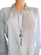 Łańcuszki - Długi naszyjnik JASNOFIOLETOWA CERAMIKA KULA łańcuszek stal 70cm+5cm - miniaturka - grafika 1