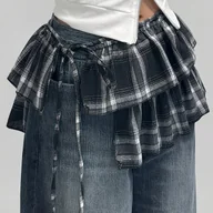 Spódnice - TEMU Y2K Damska Spódnica Wysokotalia - Czarno-Biała Kratka Plisowana z Zapięciem na Guziki i Wiązanie, Uniwersalna do Codziennych i Formalnych - miniaturka - grafika 1